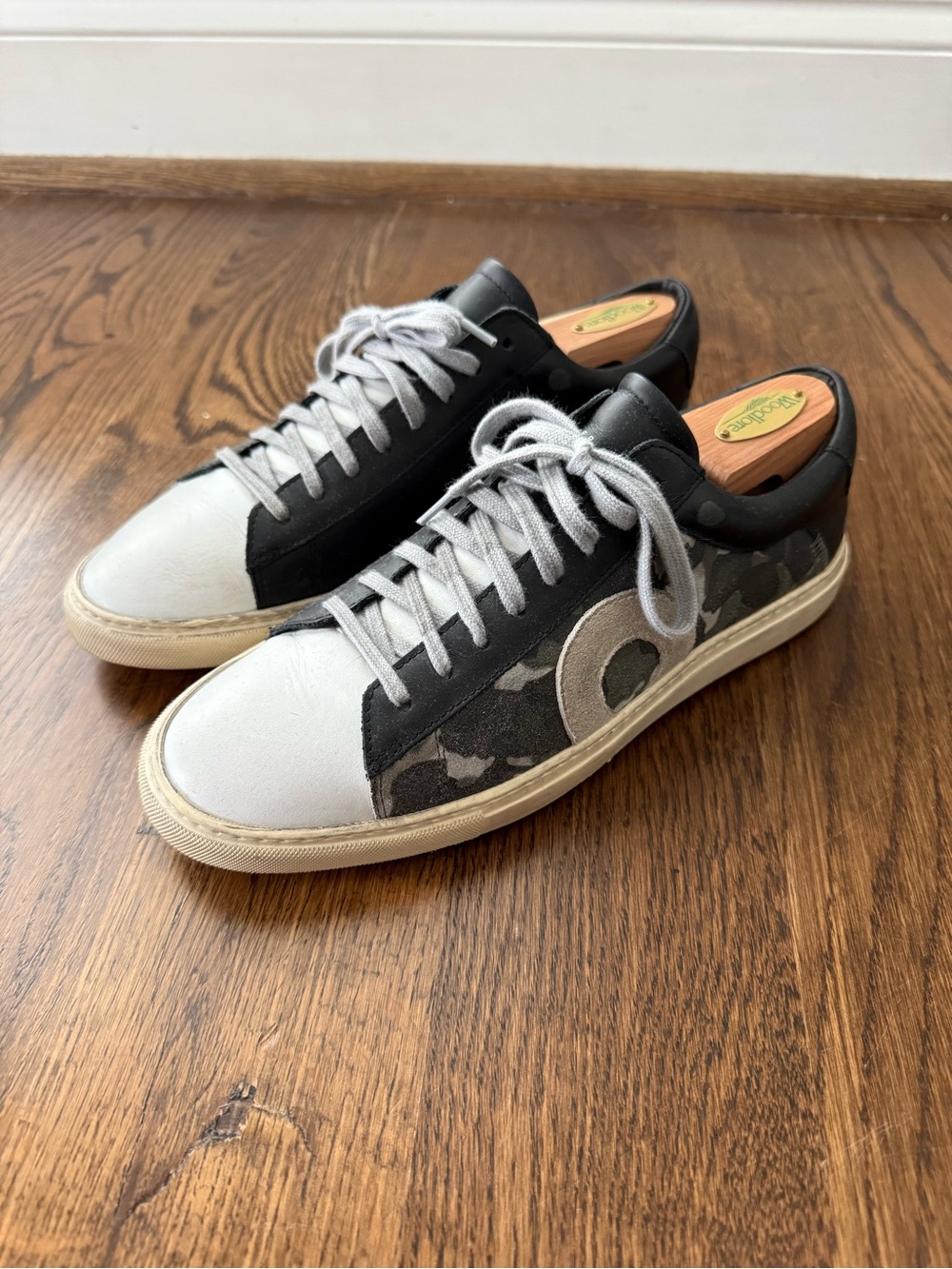 Oliver Cabell Black, White & Gray Camouflage Low-Top Sneakers